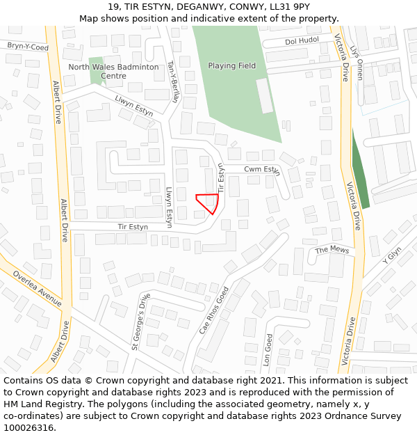 19, TIR ESTYN, DEGANWY, CONWY, LL31 9PY: Location map and indicative extent of plot