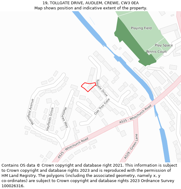 19, TOLLGATE DRIVE, AUDLEM, CREWE, CW3 0EA: Location map and indicative extent of plot