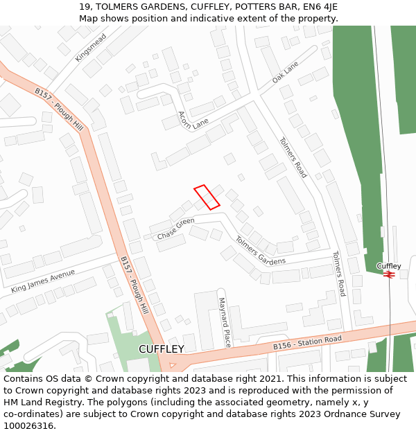 19, TOLMERS GARDENS, CUFFLEY, POTTERS BAR, EN6 4JE: Location map and indicative extent of plot