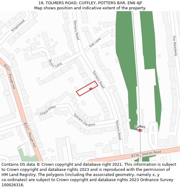 19, TOLMERS ROAD, CUFFLEY, POTTERS BAR, EN6 4JF: Location map and indicative extent of plot