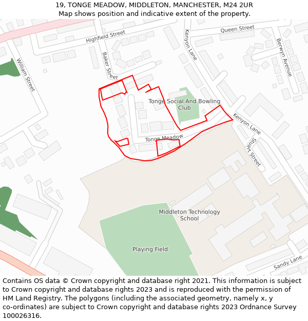 19, TONGE MEADOW, MIDDLETON, MANCHESTER, M24 2UR: Location map and indicative extent of plot