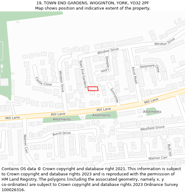 19, TOWN END GARDENS, WIGGINTON, YORK, YO32 2PF: Location map and indicative extent of plot