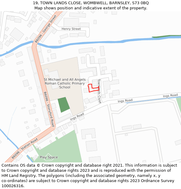 19, TOWN LANDS CLOSE, WOMBWELL, BARNSLEY, S73 0BQ: Location map and indicative extent of plot