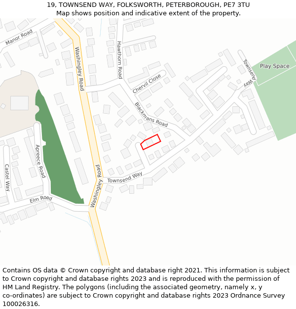 19, TOWNSEND WAY, FOLKSWORTH, PETERBOROUGH, PE7 3TU: Location map and indicative extent of plot