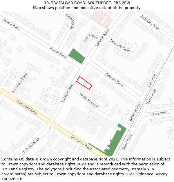 19, TRAFALGAR ROAD, SOUTHPORT, PR8 2EW: Location map and indicative extent of plot