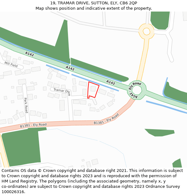 19, TRAMAR DRIVE, SUTTON, ELY, CB6 2QP: Location map and indicative extent of plot