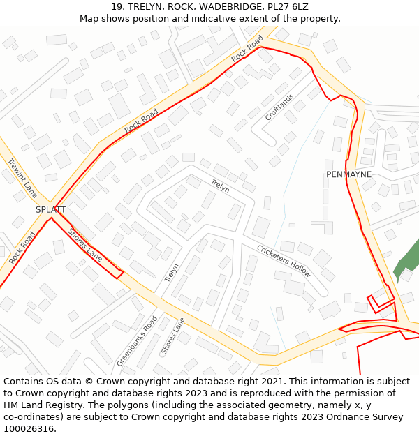 19, TRELYN, ROCK, WADEBRIDGE, PL27 6LZ: Location map and indicative extent of plot