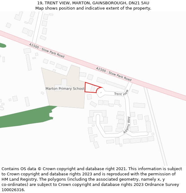 19, TRENT VIEW, MARTON, GAINSBOROUGH, DN21 5AU: Location map and indicative extent of plot