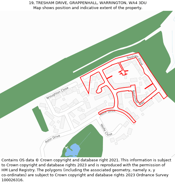 19, TRESHAM DRIVE, GRAPPENHALL, WARRINGTON, WA4 3DU: Location map and indicative extent of plot
