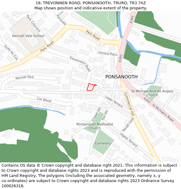 19, TREVONNEN ROAD, PONSANOOTH, TRURO, TR3 7AZ: Location map and indicative extent of plot