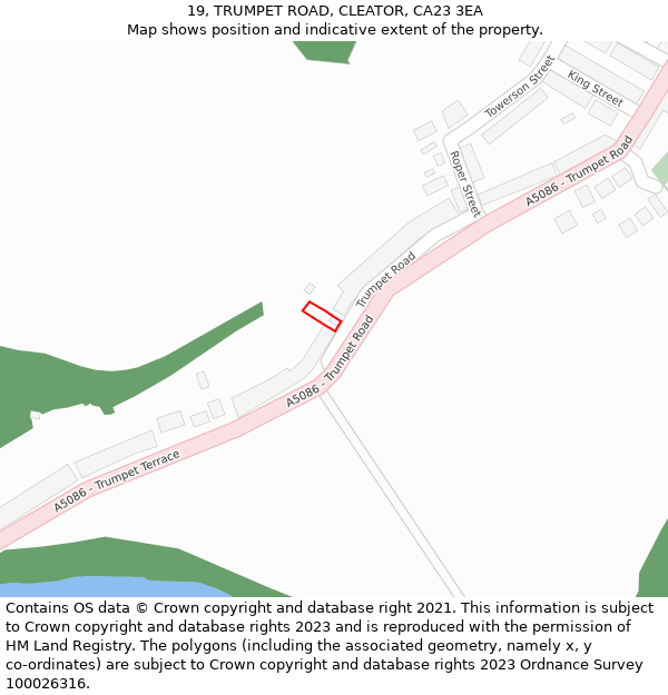 19, TRUMPET ROAD, CLEATOR, CA23 3EA: Location map and indicative extent of plot