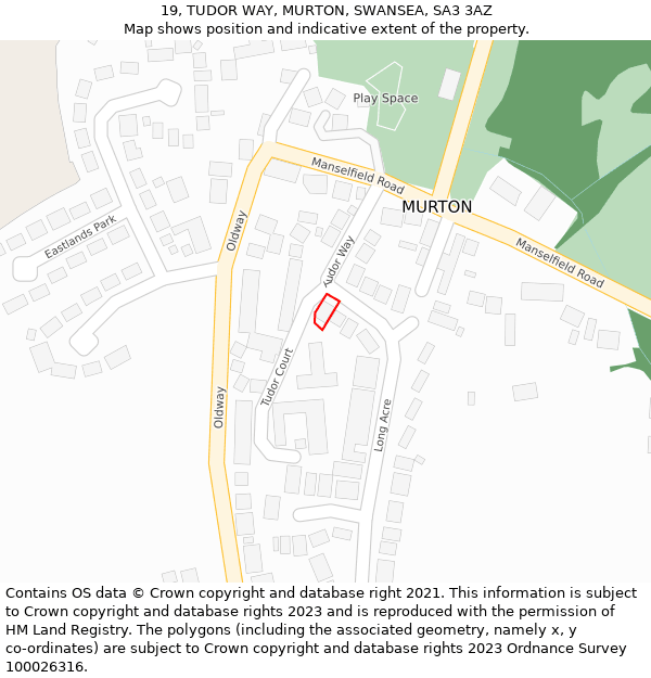 19, TUDOR WAY, MURTON, SWANSEA, SA3 3AZ: Location map and indicative extent of plot