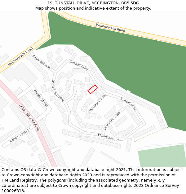 19, TUNSTALL DRIVE, ACCRINGTON, BB5 5DG: Location map and indicative extent of plot