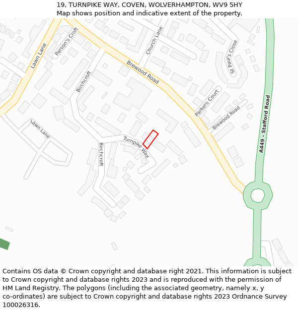 19, TURNPIKE WAY, COVEN, WOLVERHAMPTON, WV9 5HY: Location map and indicative extent of plot