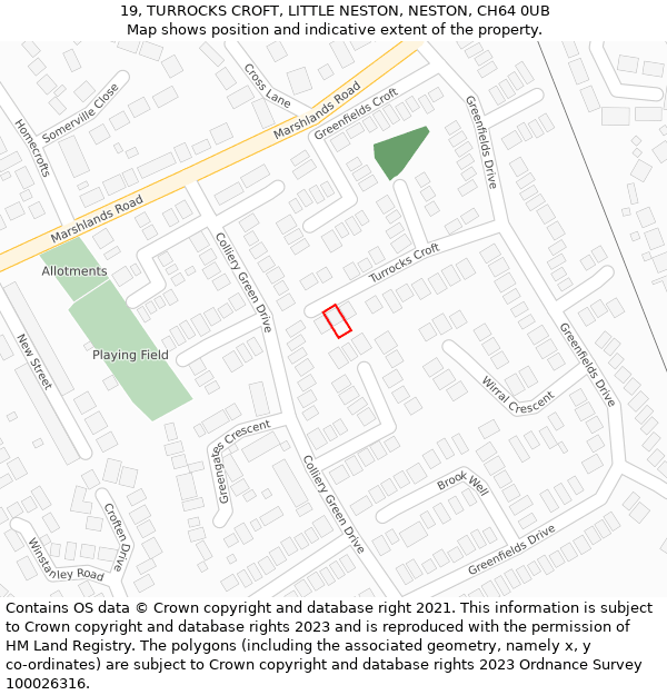 19, TURROCKS CROFT, LITTLE NESTON, NESTON, CH64 0UB: Location map and indicative extent of plot