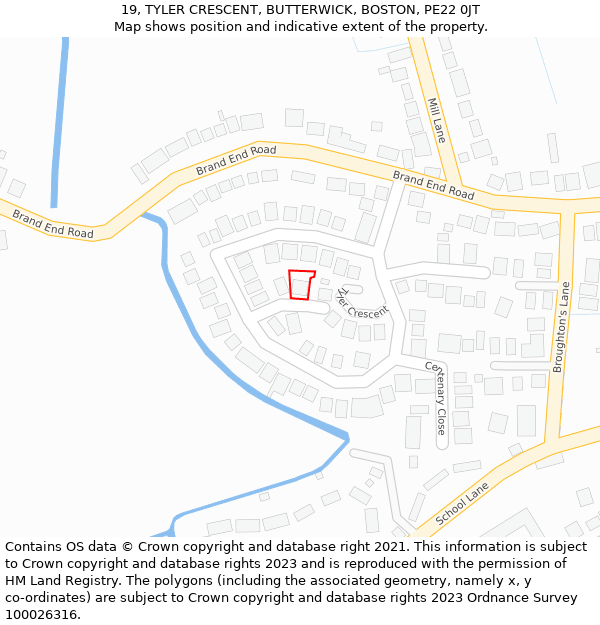 19, TYLER CRESCENT, BUTTERWICK, BOSTON, PE22 0JT: Location map and indicative extent of plot