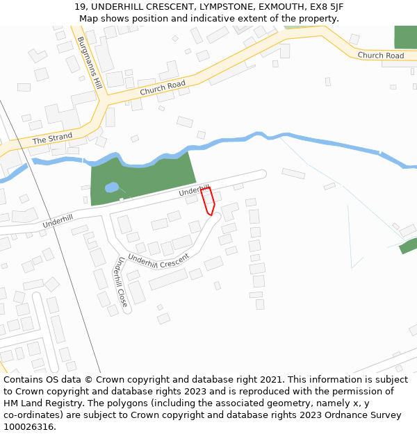19, UNDERHILL CRESCENT, LYMPSTONE, EXMOUTH, EX8 5JF: Location map and indicative extent of plot