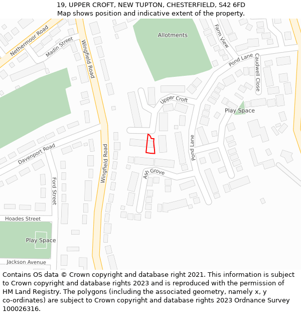 19, UPPER CROFT, NEW TUPTON, CHESTERFIELD, S42 6FD: Location map and indicative extent of plot