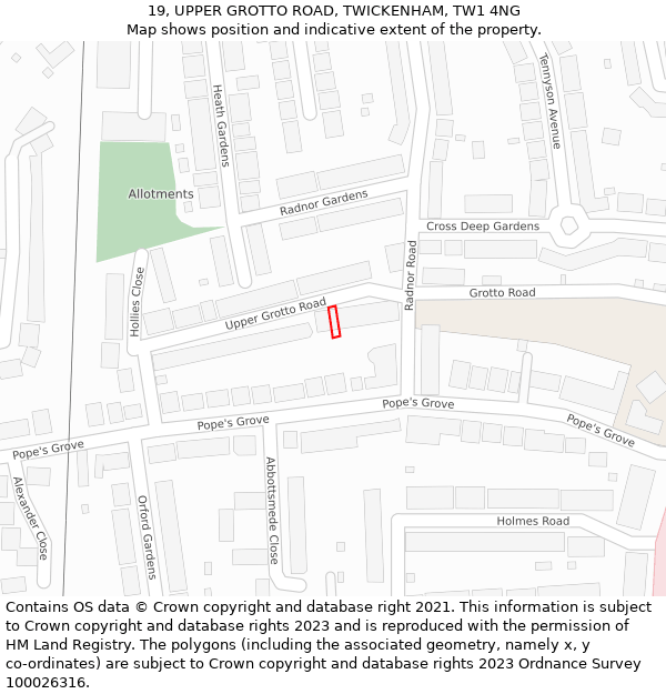 19, UPPER GROTTO ROAD, TWICKENHAM, TW1 4NG: Location map and indicative extent of plot