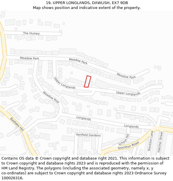 19, UPPER LONGLANDS, DAWLISH, EX7 9DB: Location map and indicative extent of plot