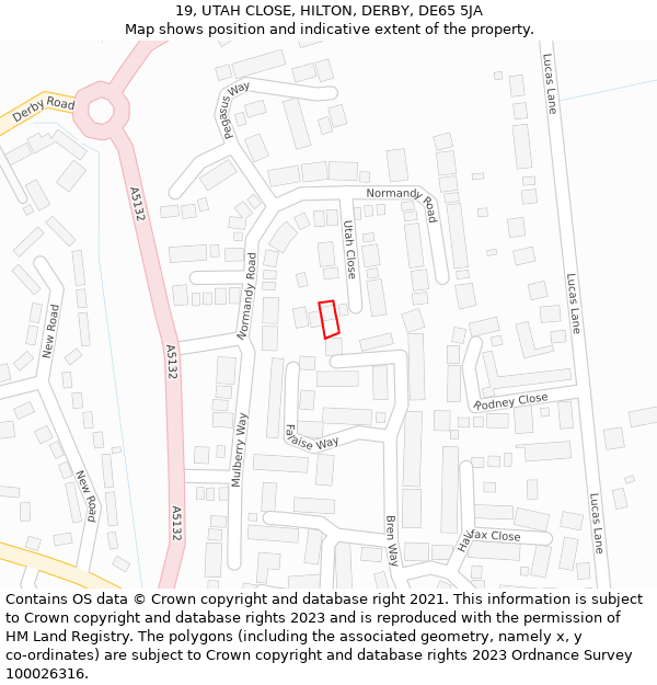 19, UTAH CLOSE, HILTON, DERBY, DE65 5JA: Location map and indicative extent of plot