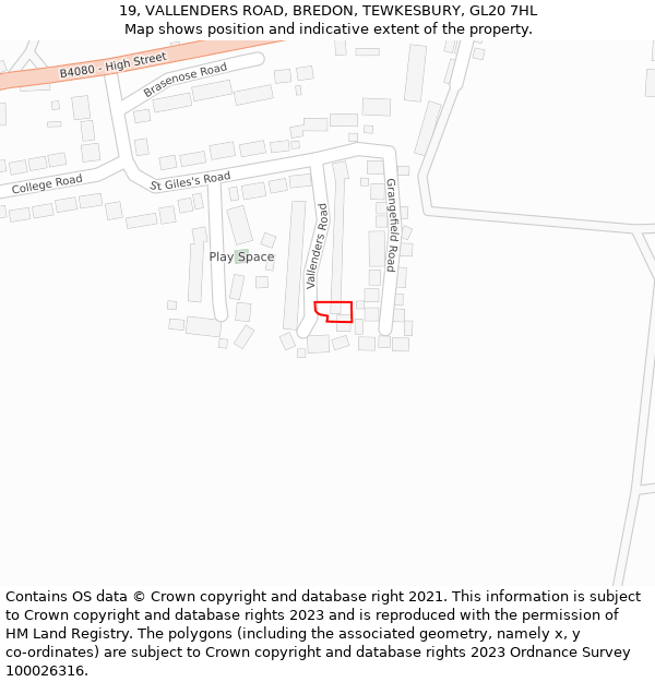 19, VALLENDERS ROAD, BREDON, TEWKESBURY, GL20 7HL: Location map and indicative extent of plot