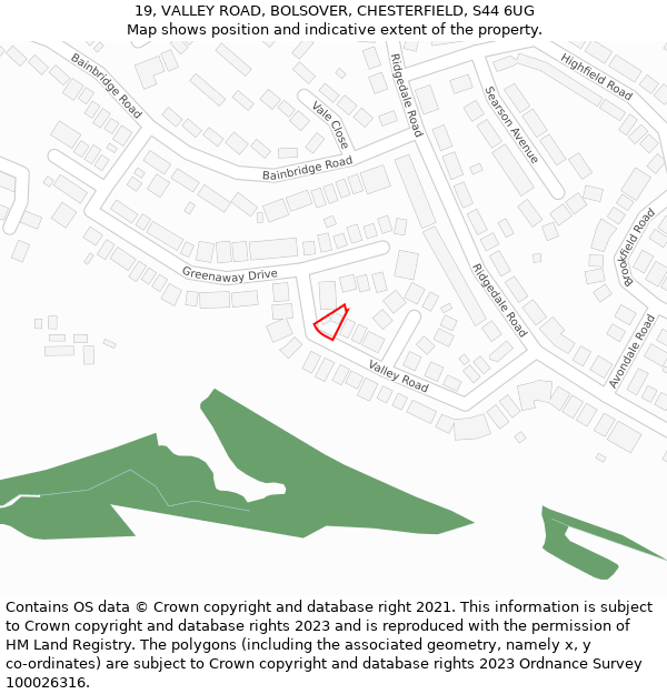 19, VALLEY ROAD, BOLSOVER, CHESTERFIELD, S44 6UG: Location map and indicative extent of plot