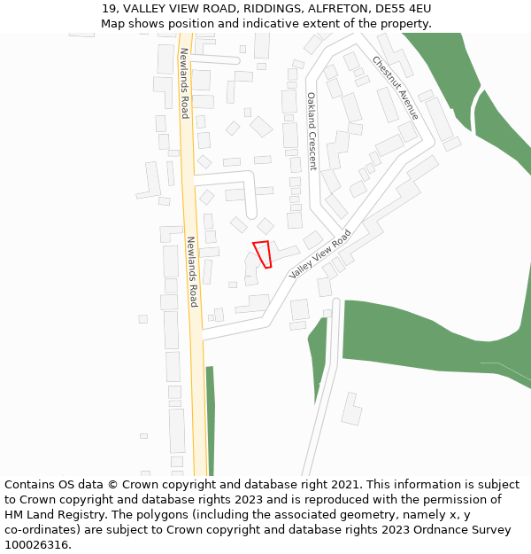 19, VALLEY VIEW ROAD, RIDDINGS, ALFRETON, DE55 4EU: Location map and indicative extent of plot