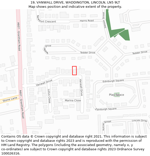 19, VANWALL DRIVE, WADDINGTON, LINCOLN, LN5 9LT: Location map and indicative extent of plot