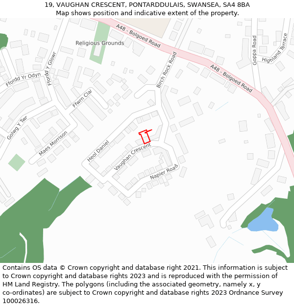 19, VAUGHAN CRESCENT, PONTARDDULAIS, SWANSEA, SA4 8BA: Location map and indicative extent of plot