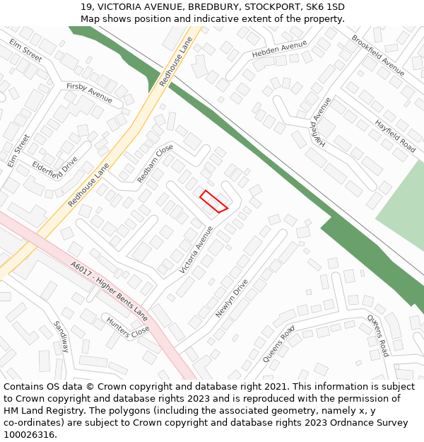 19, VICTORIA AVENUE, BREDBURY, STOCKPORT, SK6 1SD: Location map and indicative extent of plot