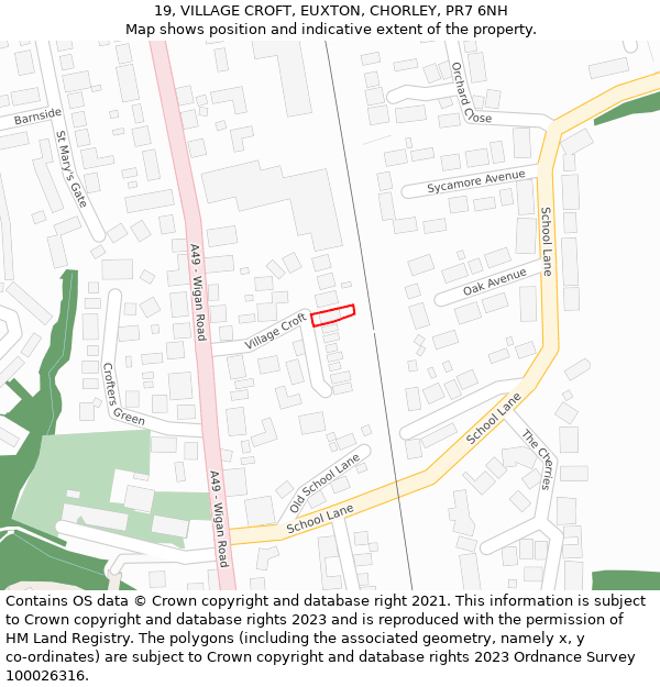 19, VILLAGE CROFT, EUXTON, CHORLEY, PR7 6NH: Location map and indicative extent of plot