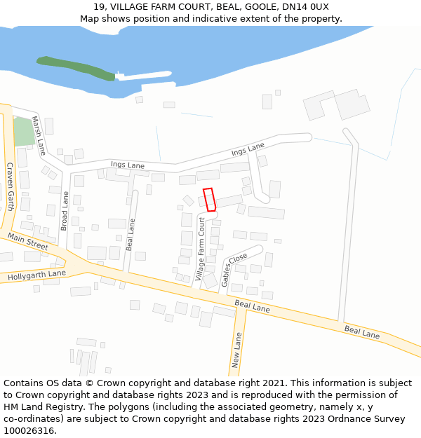 19, VILLAGE FARM COURT, BEAL, GOOLE, DN14 0UX: Location map and indicative extent of plot