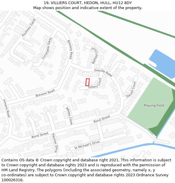 19, VILLIERS COURT, HEDON, HULL, HU12 8DY: Location map and indicative extent of plot