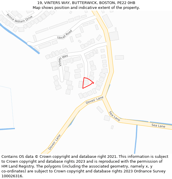 19, VINTERS WAY, BUTTERWICK, BOSTON, PE22 0HB: Location map and indicative extent of plot