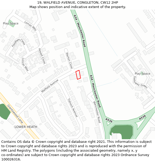 19, WALFIELD AVENUE, CONGLETON, CW12 2HP: Location map and indicative extent of plot
