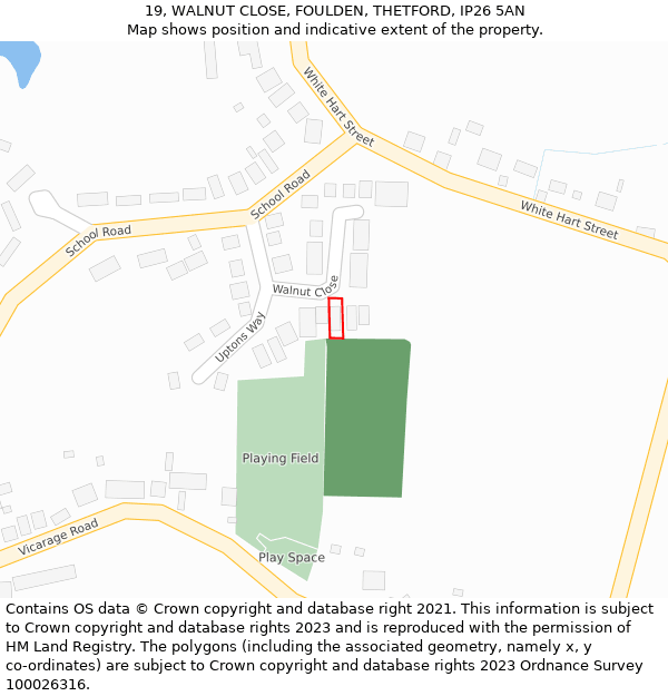 19, WALNUT CLOSE, FOULDEN, THETFORD, IP26 5AN: Location map and indicative extent of plot