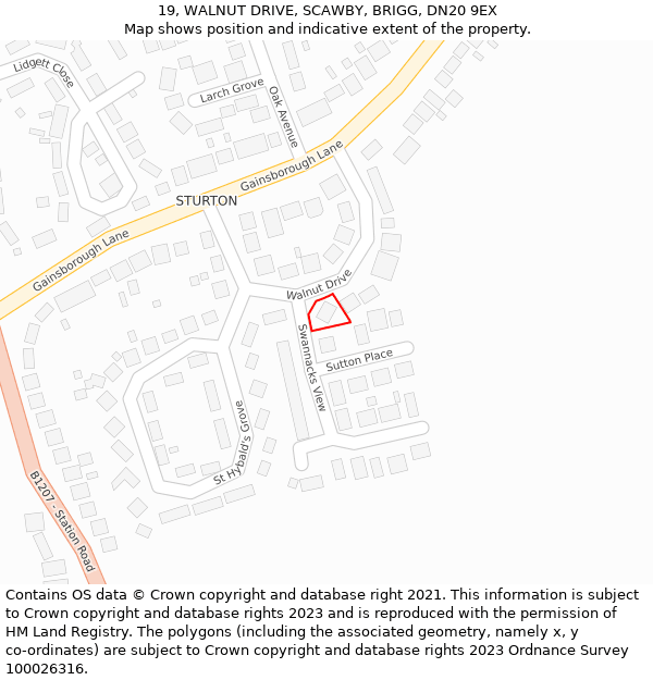 19, WALNUT DRIVE, SCAWBY, BRIGG, DN20 9EX: Location map and indicative extent of plot