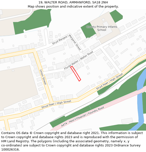 19, WALTER ROAD, AMMANFORD, SA18 2NH: Location map and indicative extent of plot
