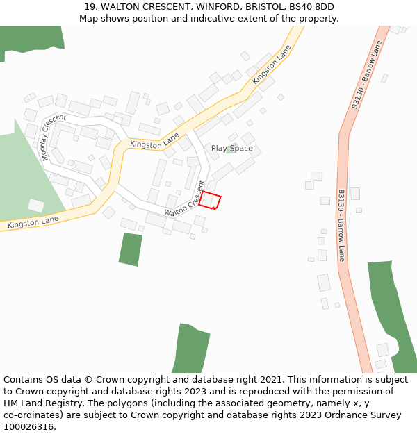 19, WALTON CRESCENT, WINFORD, BRISTOL, BS40 8DD: Location map and indicative extent of plot