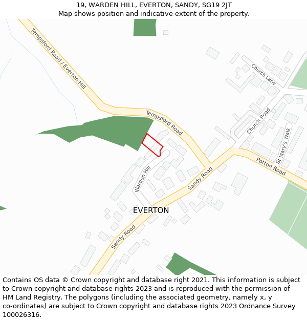 19, WARDEN HILL, EVERTON, SANDY, SG19 2JT: Location map and indicative extent of plot