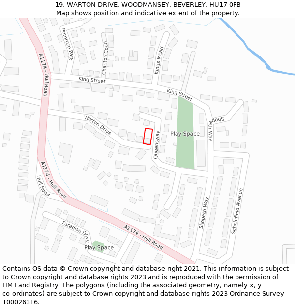 19, WARTON DRIVE, WOODMANSEY, BEVERLEY, HU17 0FB: Location map and indicative extent of plot