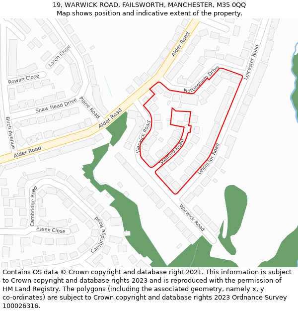 19, WARWICK ROAD, FAILSWORTH, MANCHESTER, M35 0QQ: Location map and indicative extent of plot