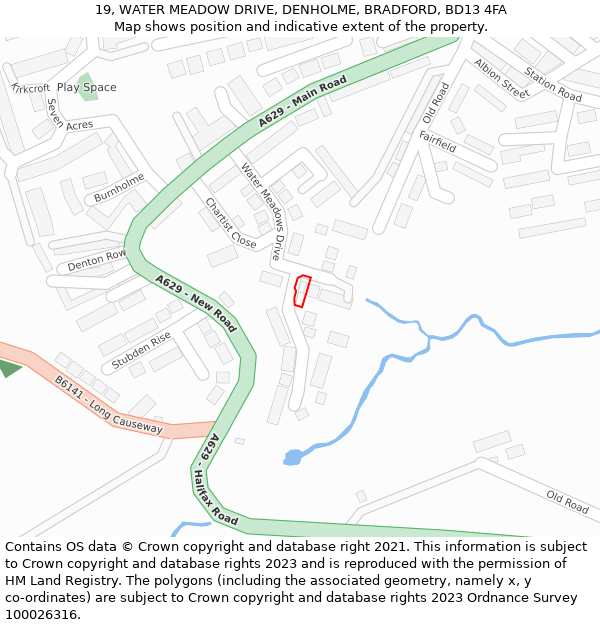 19, WATER MEADOW DRIVE, DENHOLME, BRADFORD, BD13 4FA: Location map and indicative extent of plot