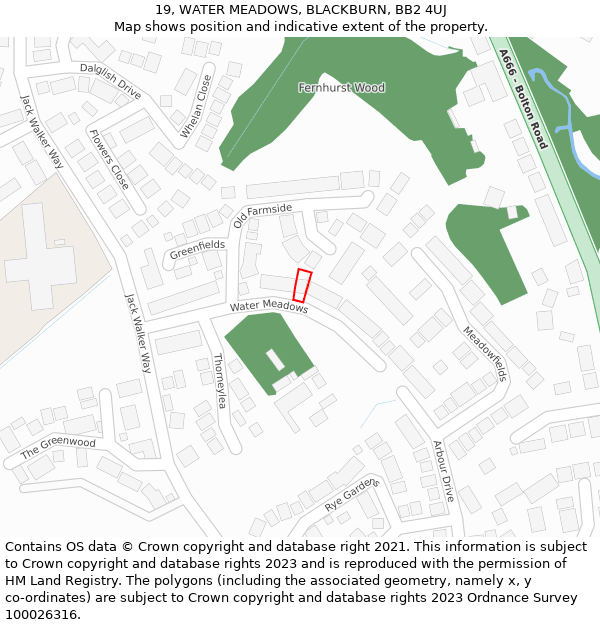 19, WATER MEADOWS, BLACKBURN, BB2 4UJ: Location map and indicative extent of plot
