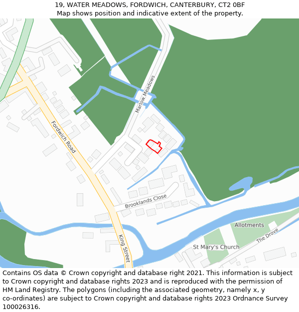 19, WATER MEADOWS, FORDWICH, CANTERBURY, CT2 0BF: Location map and indicative extent of plot