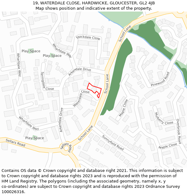 19, WATERDALE CLOSE, HARDWICKE, GLOUCESTER, GL2 4JB: Location map and indicative extent of plot