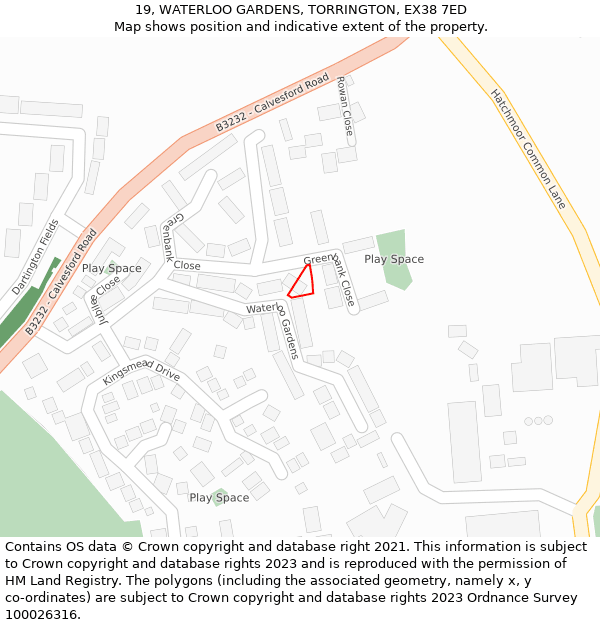 19, WATERLOO GARDENS, TORRINGTON, EX38 7ED: Location map and indicative extent of plot