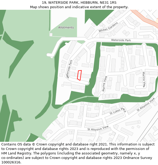 19, WATERSIDE PARK, HEBBURN, NE31 1RS: Location map and indicative extent of plot