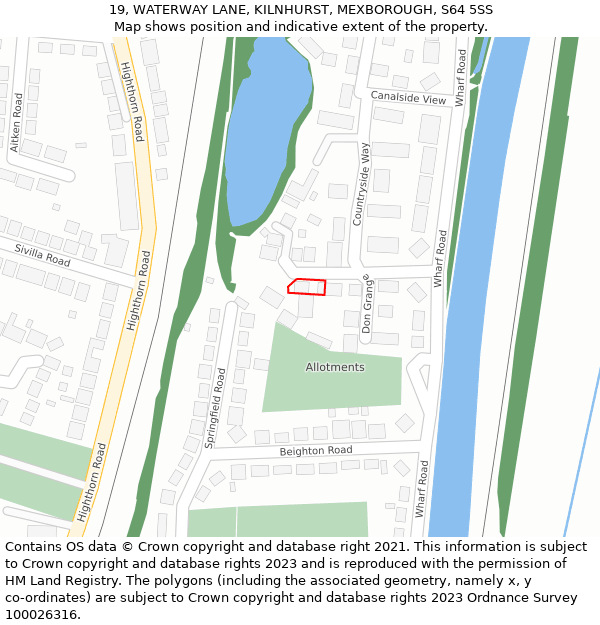 19, WATERWAY LANE, KILNHURST, MEXBOROUGH, S64 5SS: Location map and indicative extent of plot